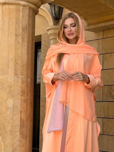 عباية بشت صيفية باردة القماش كريب حرير اللون مشمشي