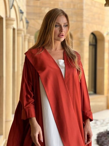 عباية بشت صيفية باردة القماش القماش كريب حرير اللون احمر محروق