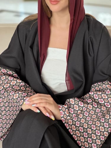 عباية عملية قصة كلوش القماش لنن اسود
