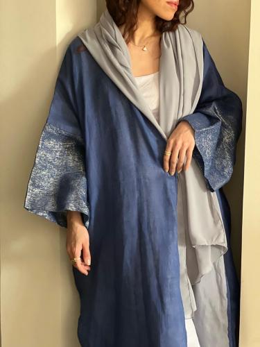 عباية صيفية باردة القماش لنن كحلي