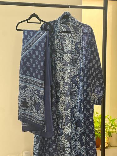 طقم قطن صيفي ازرق مورد