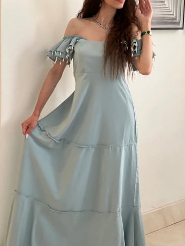 فستان فاخر مميز اللون تفاني و على الأكمام شك لولو