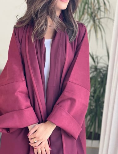 عباية عملية القماش شامواه مع كريب عنابي