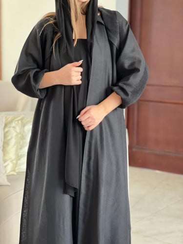 عباية عملية القماش لنن اسود