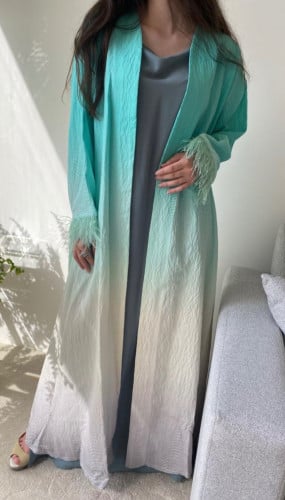 عباية صيفية باردة القماش لنن تيفاني وريش على الاكمام