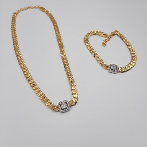 طقم جنزير عقد وأسوارة فضة صافي عيار 925  مطلي ذهب