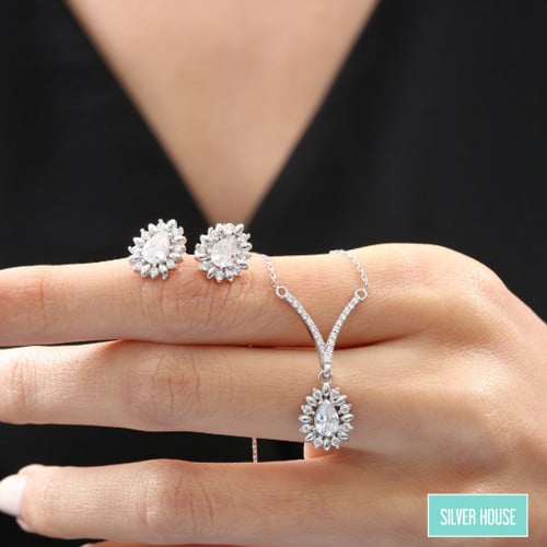 طقم ناعم فضة صافي عيار 925 ( سلسلة وحلق )