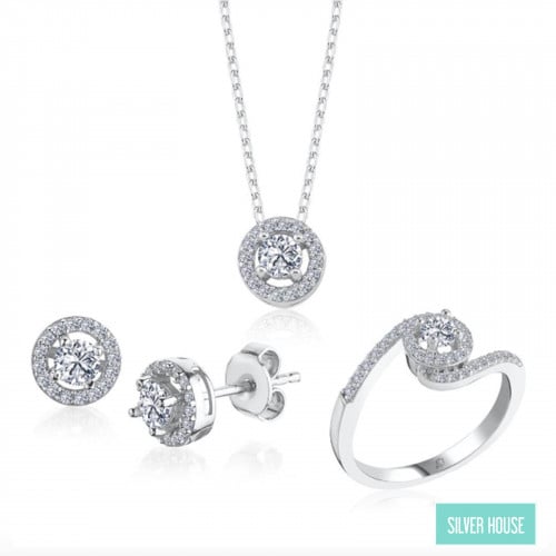 طقم ناعم  فضة صافي عيار 925 فصوص سوارفيسكي