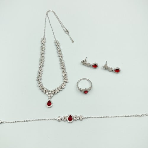 طقم مناسبات مرصع بالكريستال الأحمر  فضة صافي عيار 925