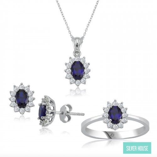 طقم ناعم فضة صافي عيار 925 فصوص كحلي