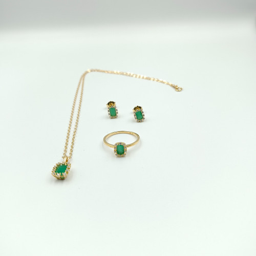 طقم نسائي مرصع بالأحجار الملونة فضة صافي عيار 925 مطلي ذهب