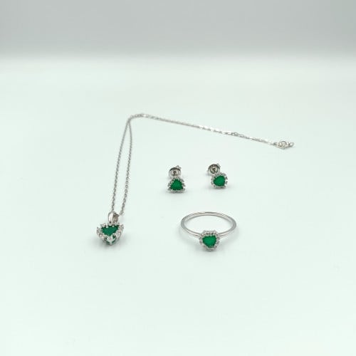 طقم نسائي حجر ملون والزركون فضة صافي عيار 925