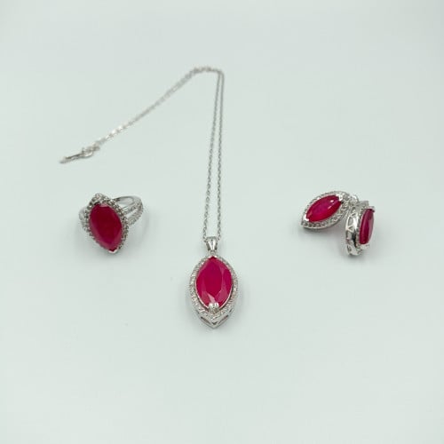 طقم حجر روبي فضة صافي عيار 925