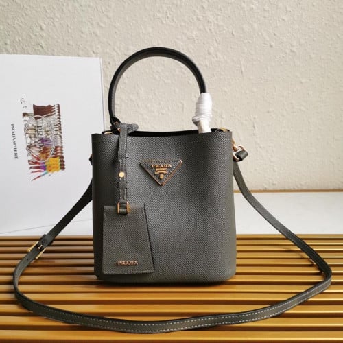 Small Saffiano Leather Prada Panier Bag – Slate Gr...
