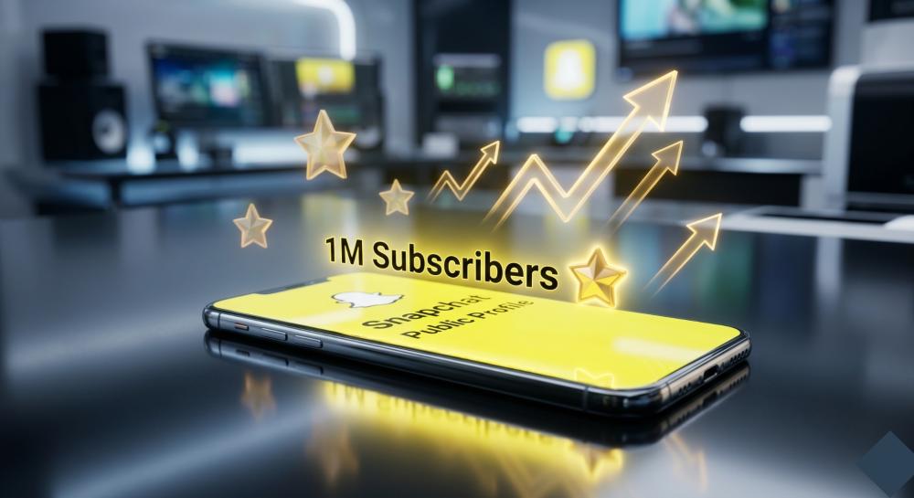 تصميم ثلاثي الأبعاد يعرض شاشة هاتف ذكي تفتح تطبيق سناب شات، يظهر عليها