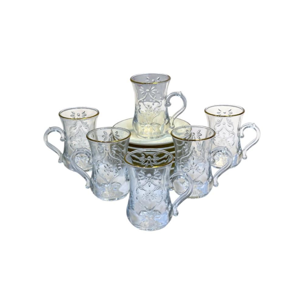 اكواب شاي قزاز مع صحون 12 قطعة