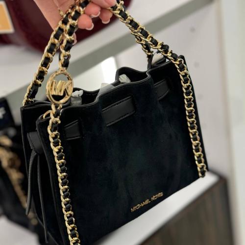 Mina Small Suede Logo Chain Crossbody Bag