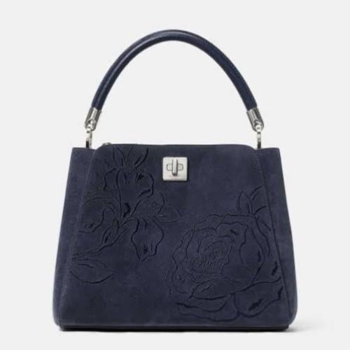 Phoebe Suede Embroidered Medium Top Handle Bag