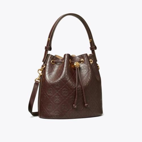 T MONOGRAM LEATHER BUCKET BAG