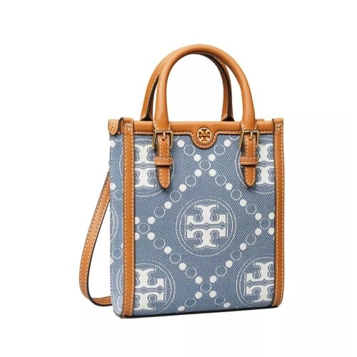 T MONOGRAM DENIM MINI TOTE