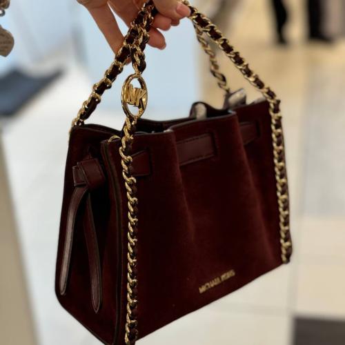 Mina Small Suede Logo Chain Crossbody Bag