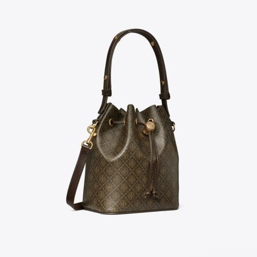 T MONOGRAM COATED CANVAS BUCKET BAG