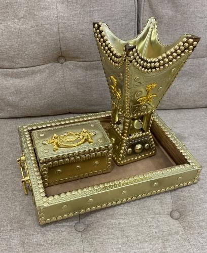 طقم مبخرة حايلية ذهبي سيفين ونخلة | علبة عود | صين...