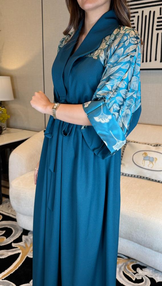 جلابية فستان ربطة عالخصر لون تركواز-متجر جلابيات فاشن للأزياء الراقية