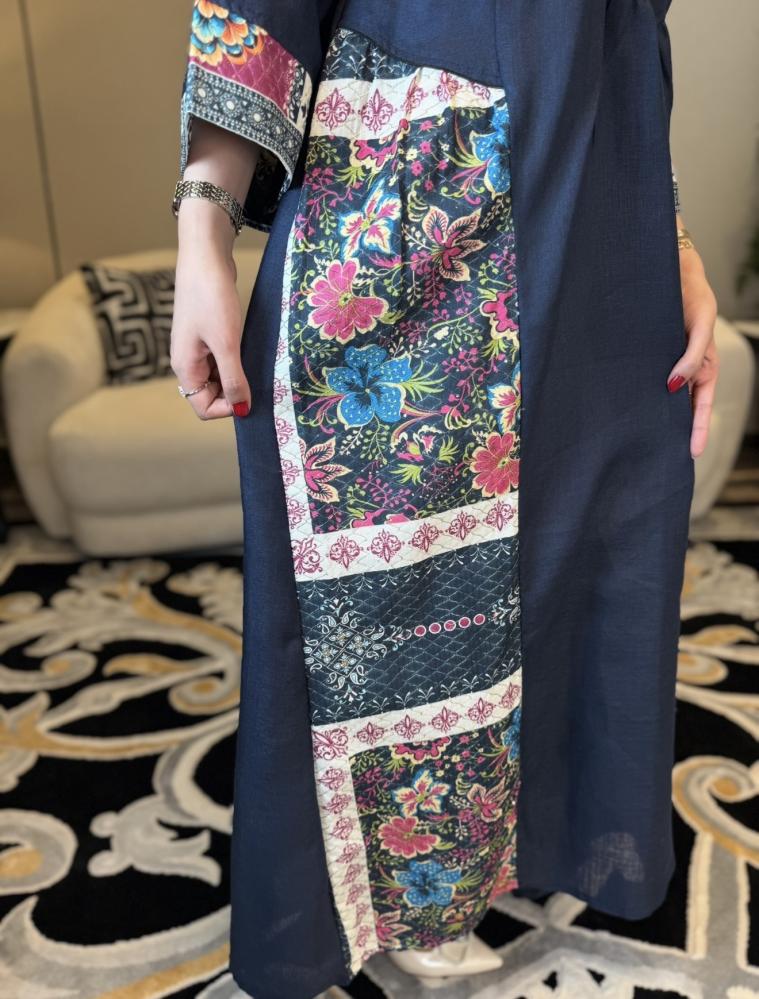 جلابية لنن هندي لون كحلي