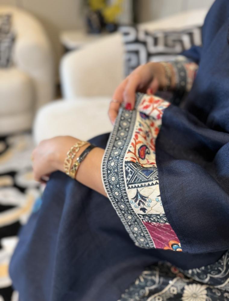 جلابية لنن هندي لون كحلي-متجر جلابيات فاشن للأزياا الراقية