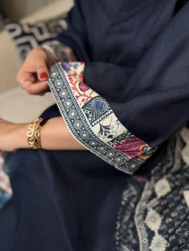 جلابية لنن هندي لون كحلي-متجر جلابيات فاشن للأزياا الراقية