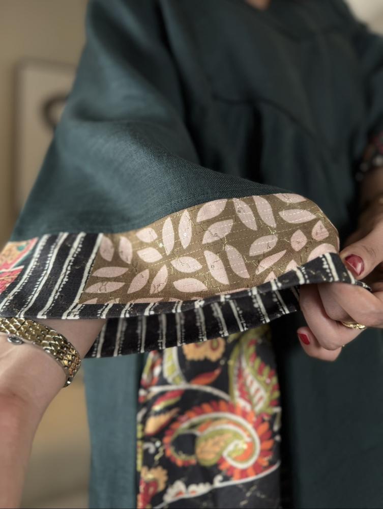 جلابية لنن هندي لون زيتي-متجر جلابيات فاشن للأزياء الراقية