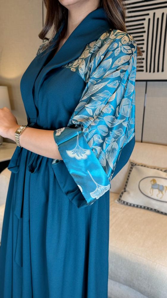 جلابية فستان ربطة عالخصر لون تركواز-متجر جلابيات فاشن للأزياء الراقية