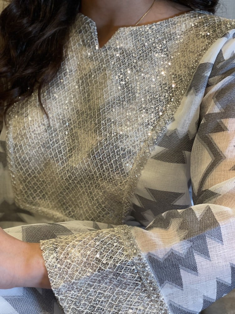 جلابية خيش رمادي بكرستال-متجر جلابيات فاشن للملابس النسائية