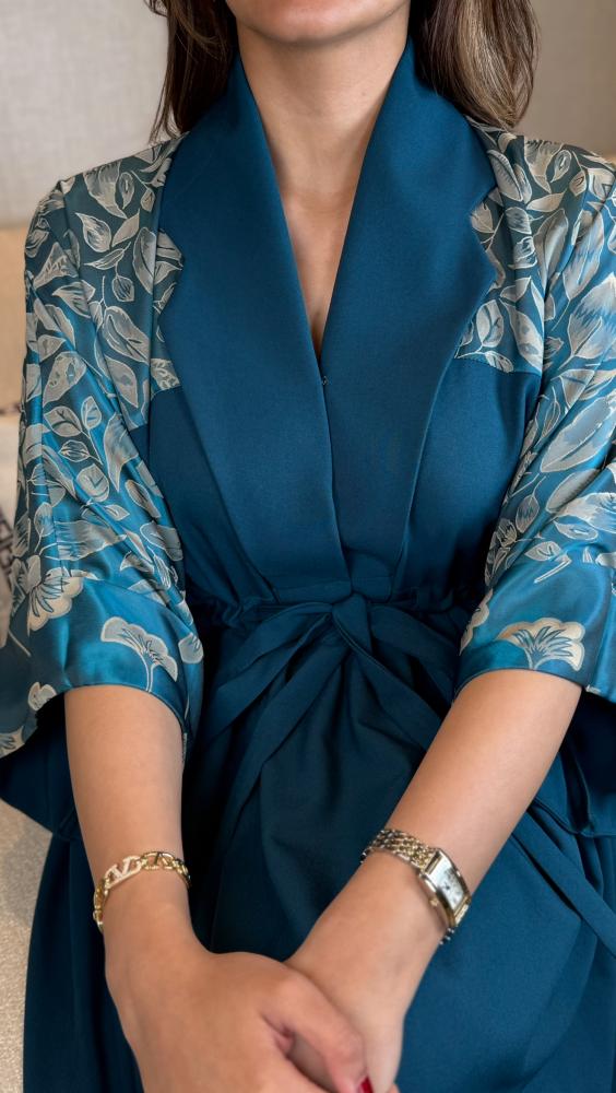 جلابية فستان ربطة عالخصر لون تركواز-متجر جلابيات فاشن للأزياء الراقية