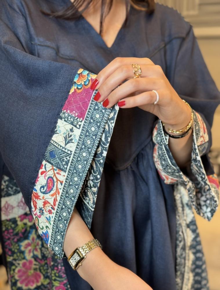 جلابية لنن هندي لون كحلي-متجر جلابيات فاشن للأزياا الراقية