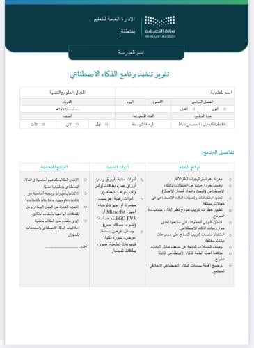 تقرير+ خطة الذكاء الاصطناعي متوسط