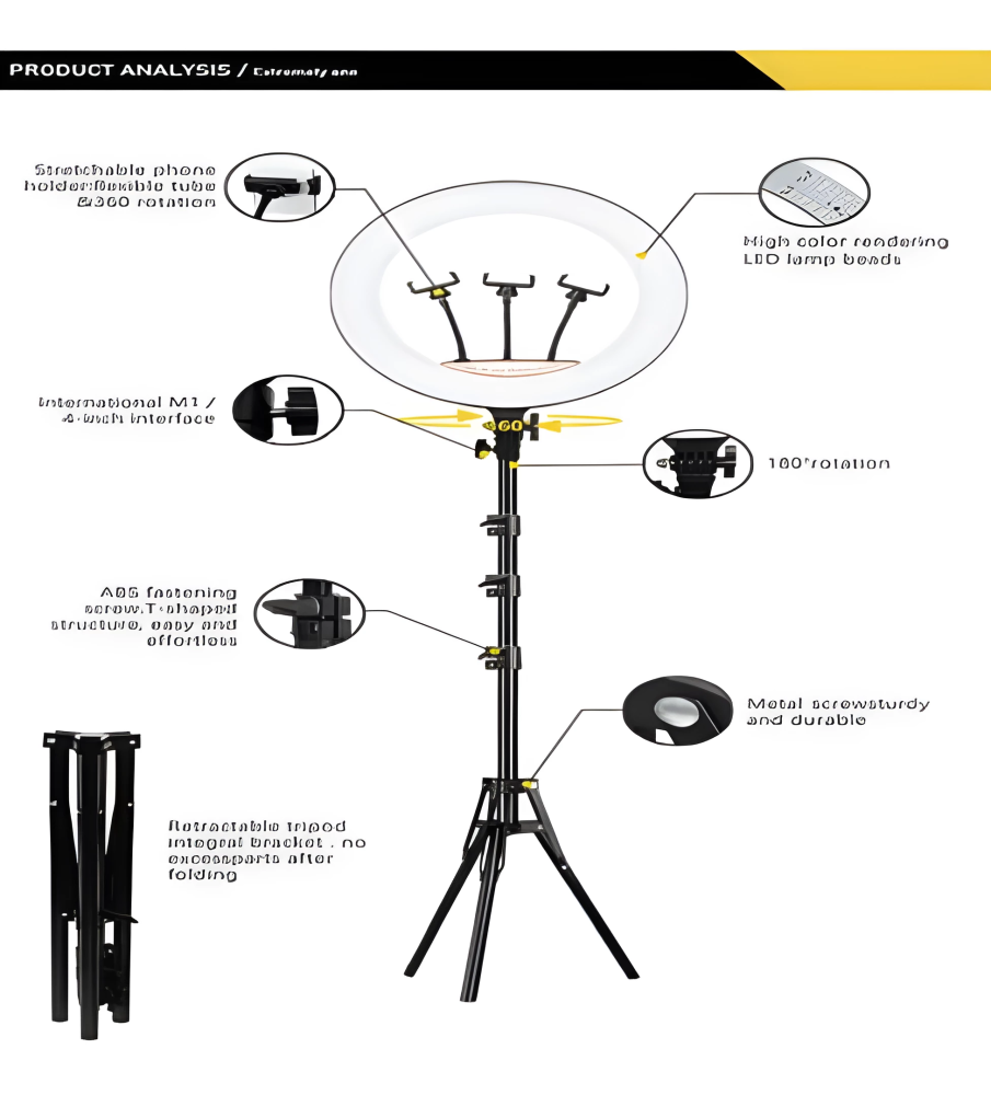 رنق لايت اضاءة LEDتصوير حجم كبير مقاس 28 سم مع ثلاث حوامل للجوال