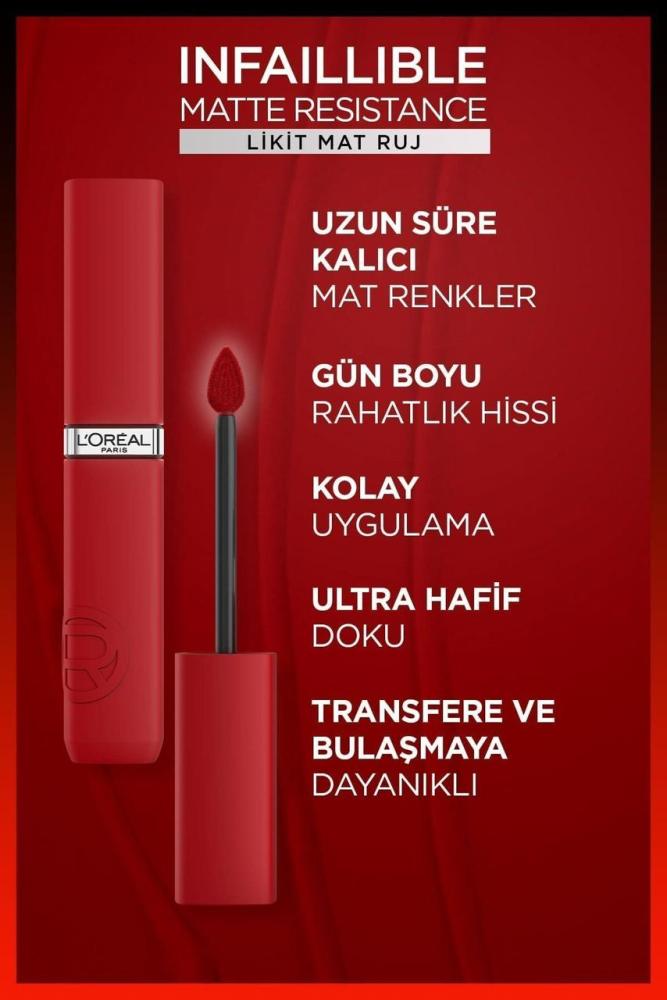 لوريال باريس 420 Le Rouge Paris - أحمر شفاه سائل غير لامع مقاوم للماء