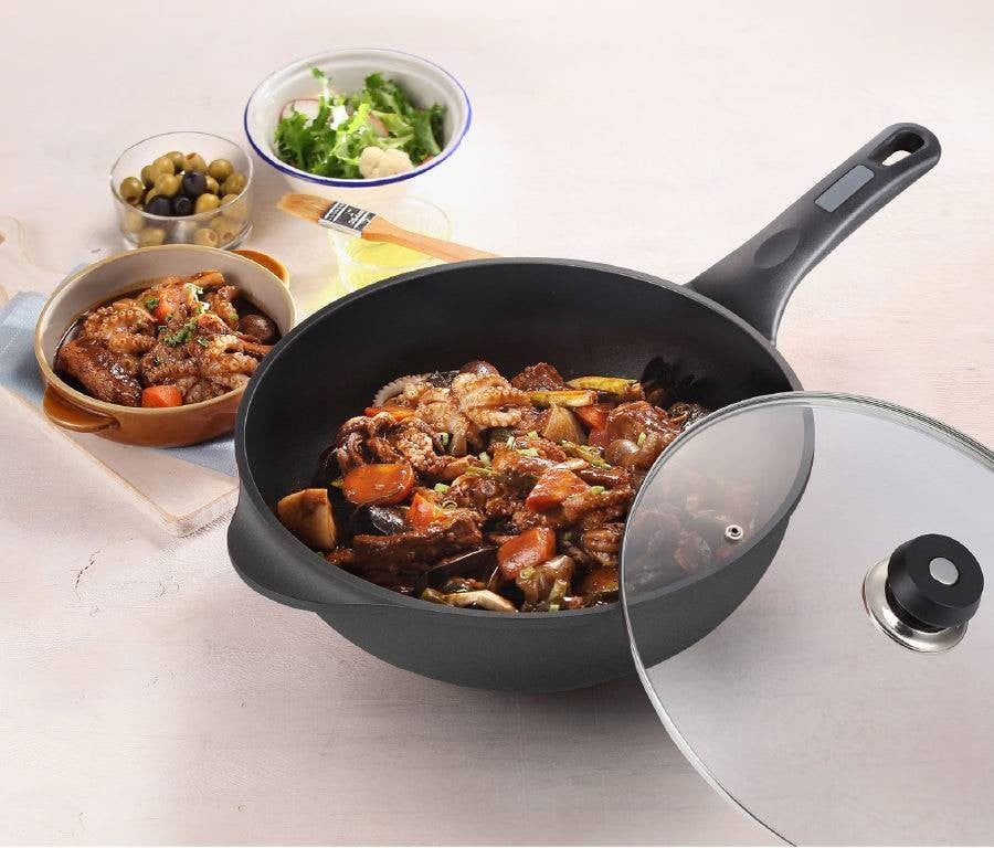 مقلاة مطلي تيفال مع غطاء زجاج 32 سم أسود بي إن NDIWP-32