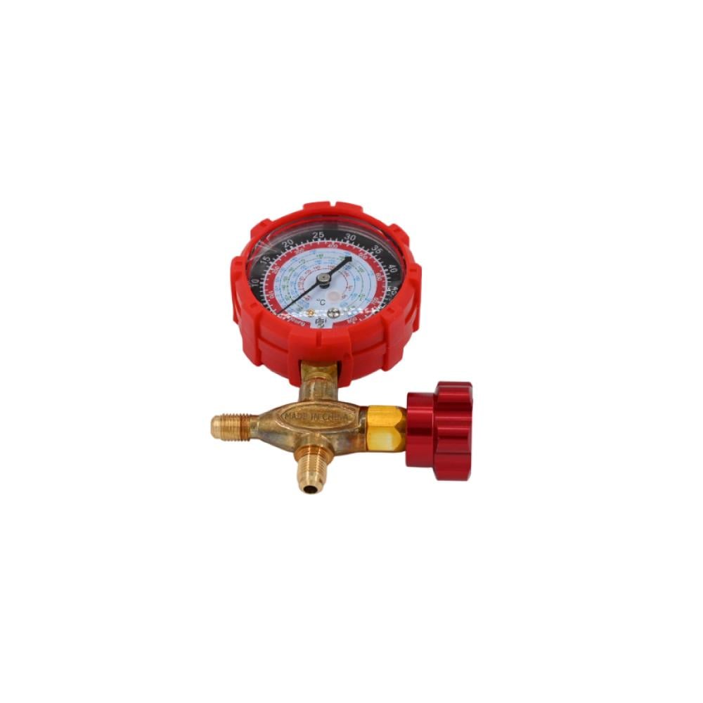 ساعة تعبية فريون احمر مع بلف صيني SINGLE MANIFOLD GAUGE MULTI RED WITH VALVE R-134a R-22 R-410A R-404A