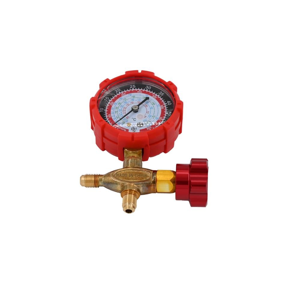 ساعة تعبية فريون احمر مع بلف صيني SINGLE MANIFOLD GAUGE MULTI RED WITH VALVE R-134a R-22 R-410A R-404A