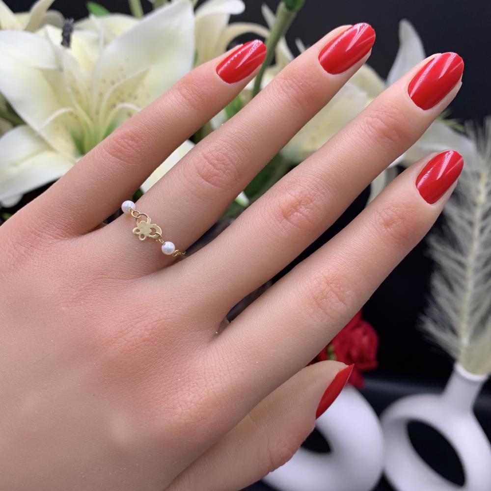 خاتم طايح مع اللؤلو الزراعي الطبيعي عيار 18