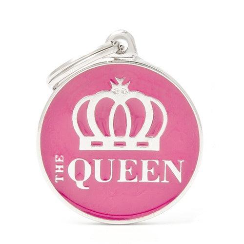 قلادة دائرية لون زهري بكتابة كلمة Queen