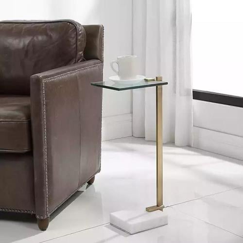 طاوله خدمه عصري بسطح جزاز شفاف وقاعده رخام