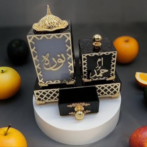 طقم بخور فاخر بتصميم خشبي محفور