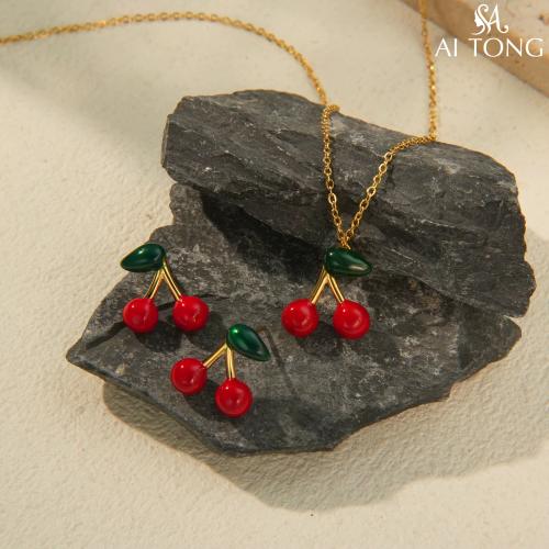 طقم مجوهرات ستيل مطلي ذهب 14ق