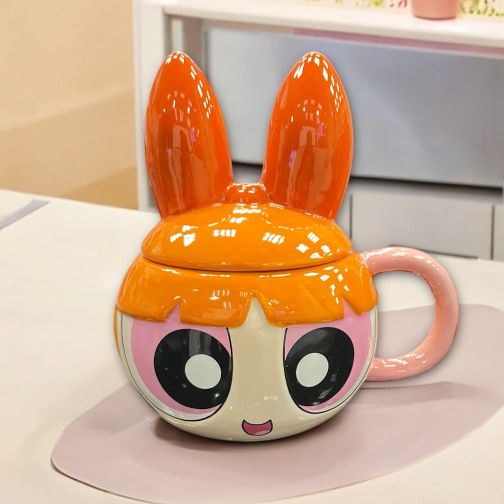 كوب فتيات القوة بشخصية بلوسوم مع غطاء سيراميك