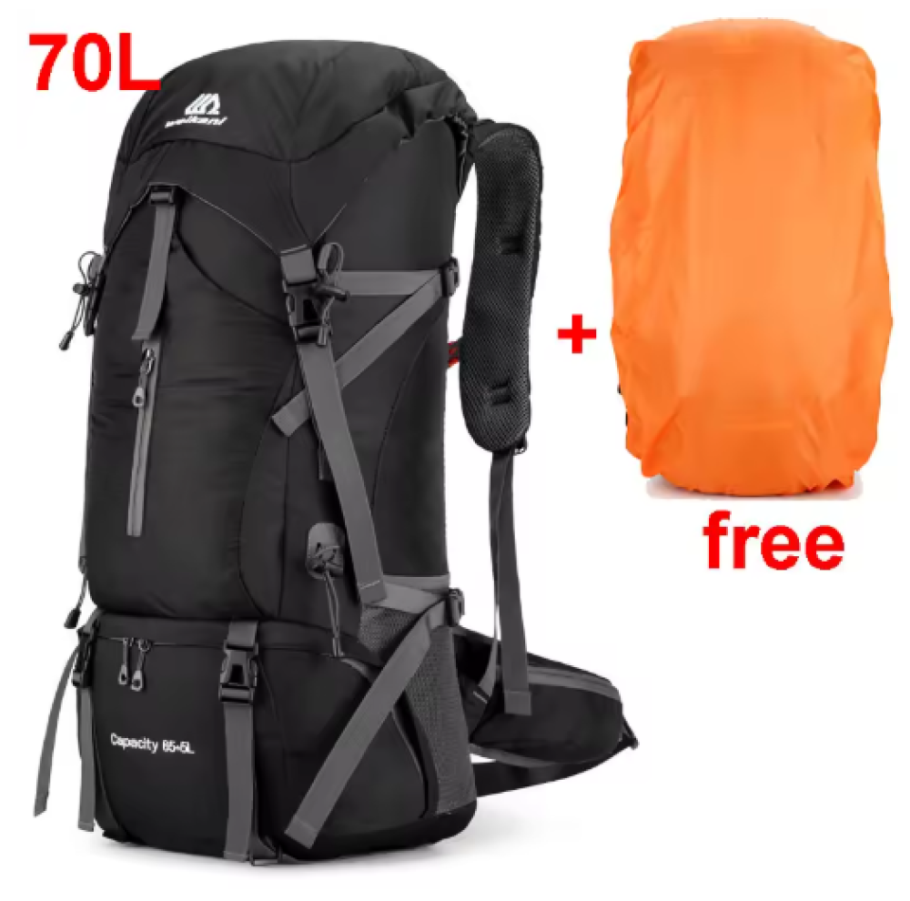 70L النايلون التخييم على ظهره حقيبة سفر مع غطاء للمطر المشي لمسافات طويلة في الهواء الطلق Daypack تسلق الجبال على ظهره الرجال حقائب كتف الأمتعة