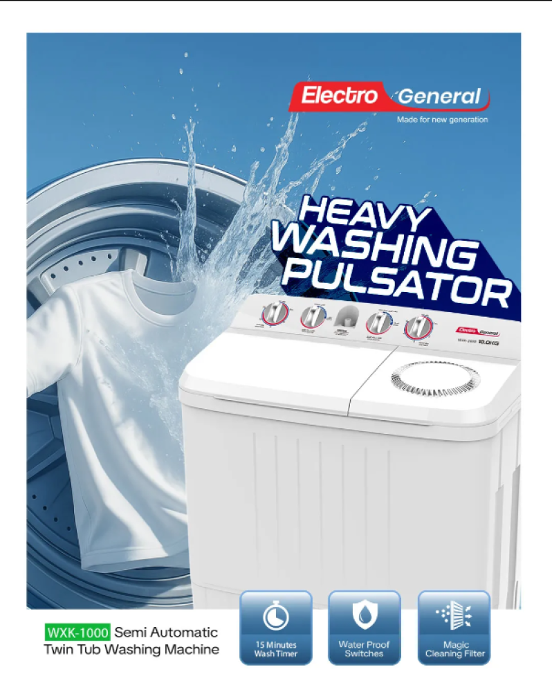 10KG TWIN TUB SEMI-AUTOMATIC WASHING MACHINE – WXK-1000 2years Warranty